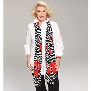 Joan Rivers Womens Wild Poppies Scarf Red Black Zebra Pattern 26"x72" NWT